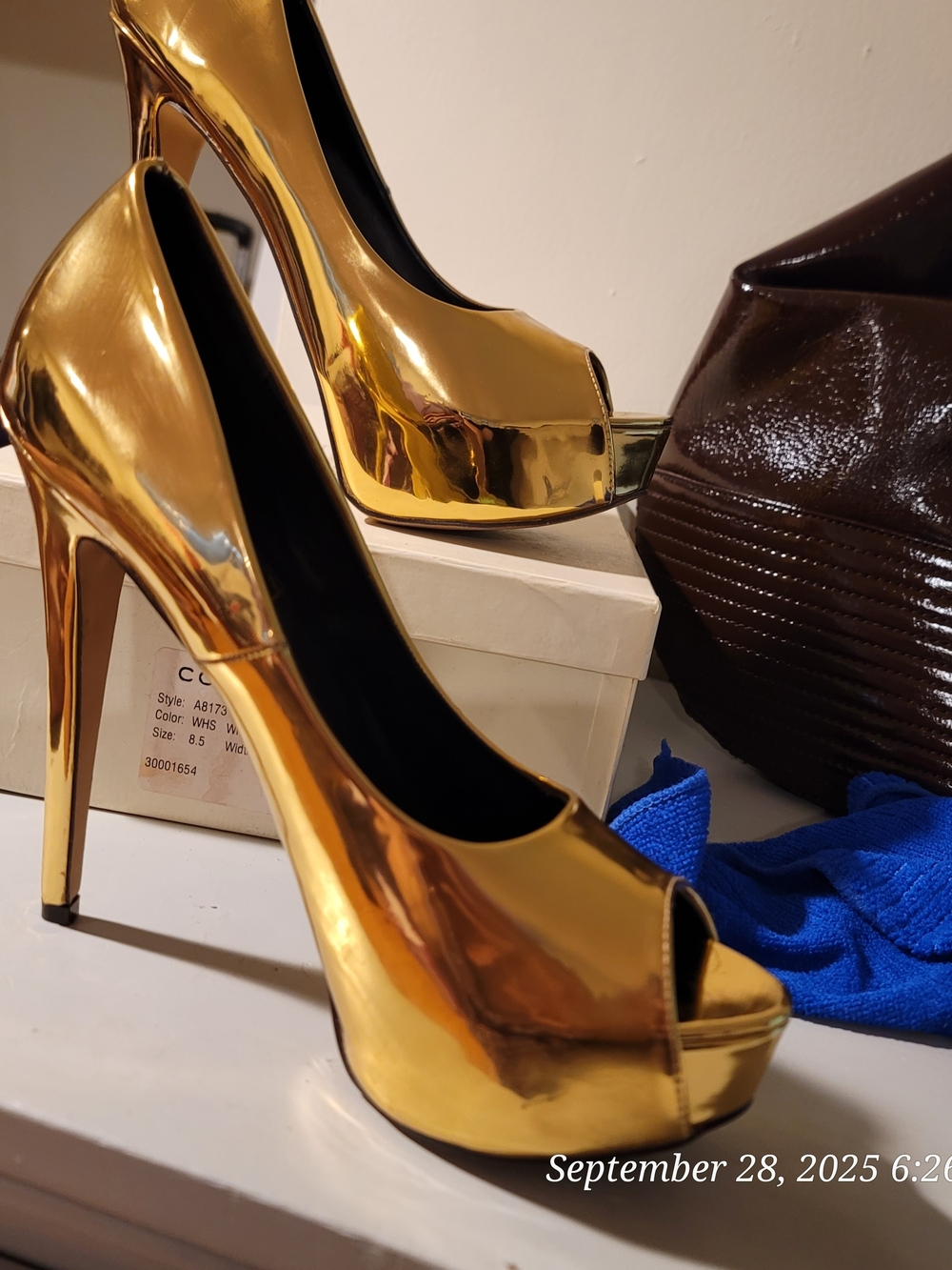 Liliana Gold Metallic Peep-Toe High Heels - Women